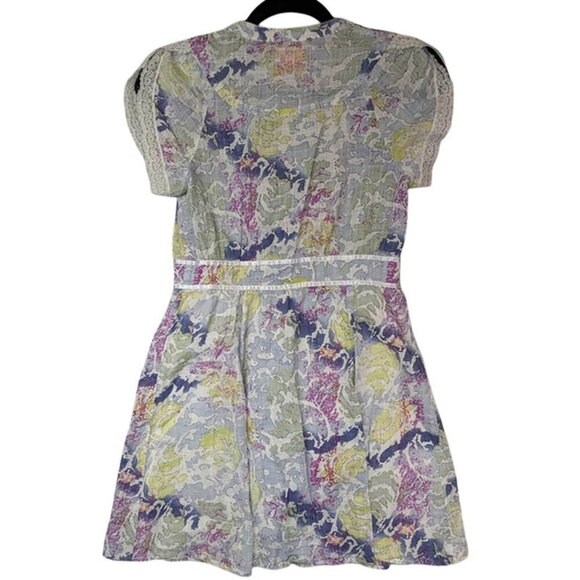 Free People Dress Womens 2 Top Floral Lined Button Up Boho Beach Party Peasant - Picture 2 of 14